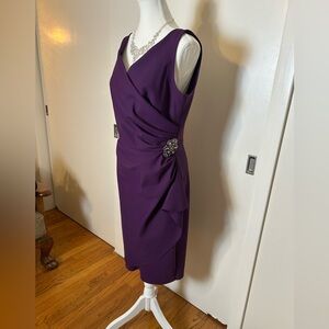 Alex Evenings Dress Rich Purple Faux Wrap, Ruched Size 10